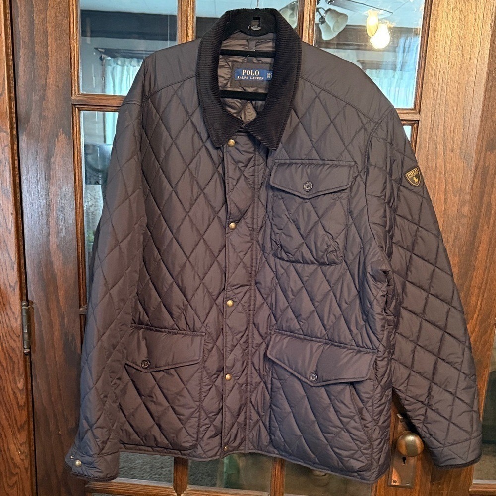 Polo Ralph Lauren Mens Quilted Barn Jacket Navy Blue Corduroy Trim 3XB Big Tall